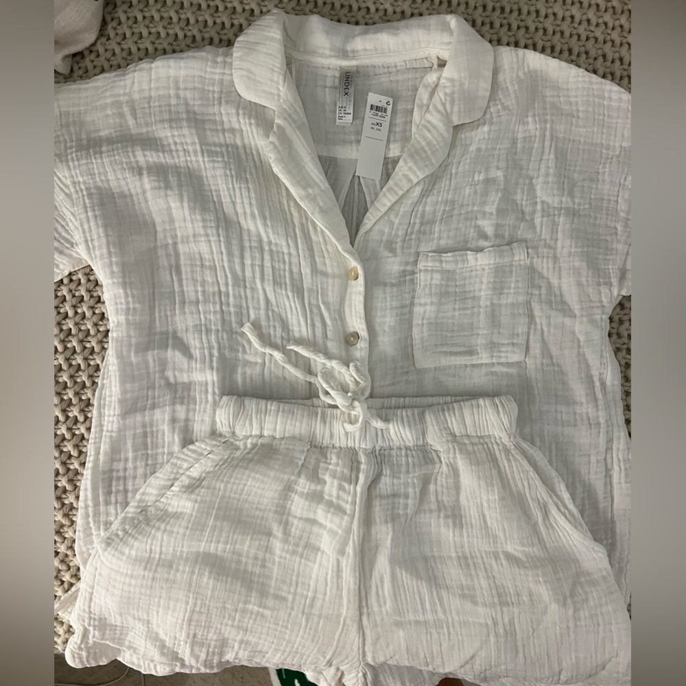 ASOS White Woven/Linen Shorts + Button Up  Set